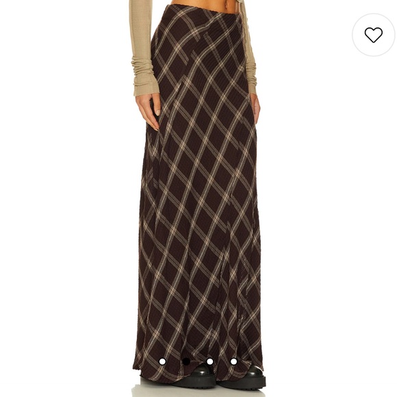 Free People x Revolve Vintage Crush Brown Plaid Maxi Skirt Size 0 & 12 - Picture 3 of 6